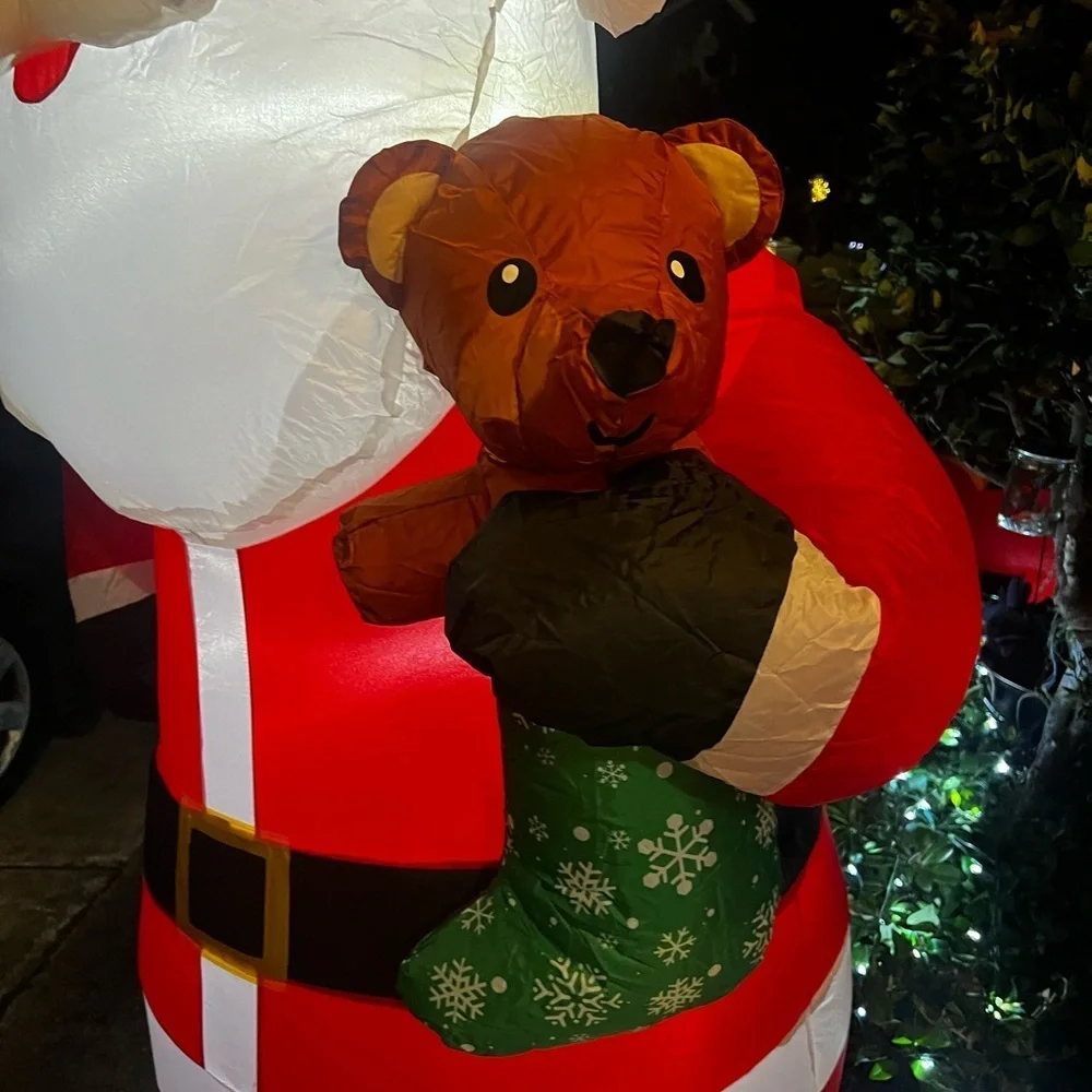 Inflatable Santa Claus with Teddy Bear - Red and White